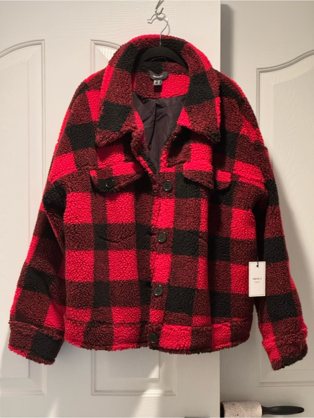 Forever 21 Plus Size Red and Black Buffalo Plaid Sherpa Jacket